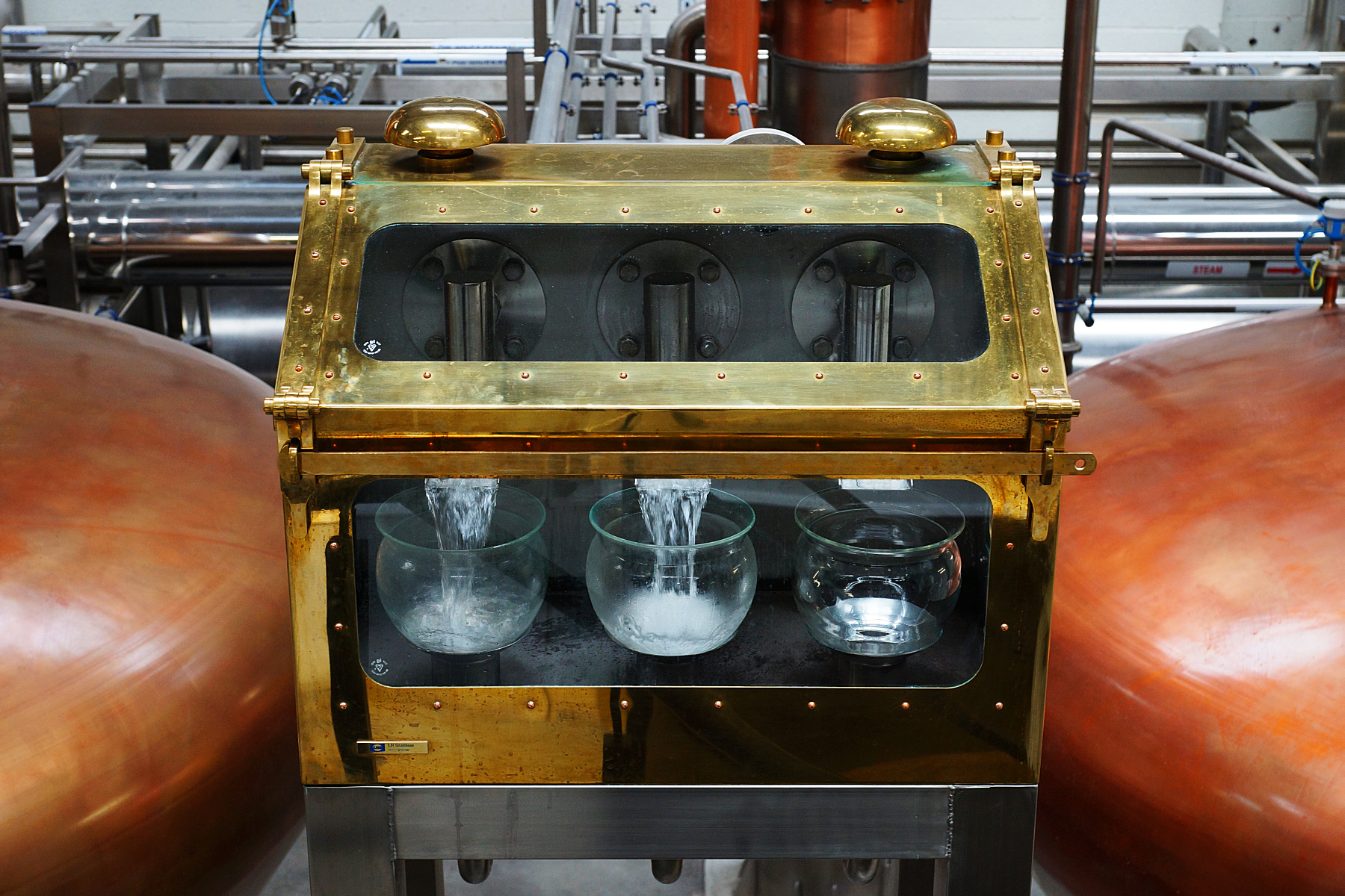 Teeling Distillery: Three Glass Bowls in the Spirit Safe